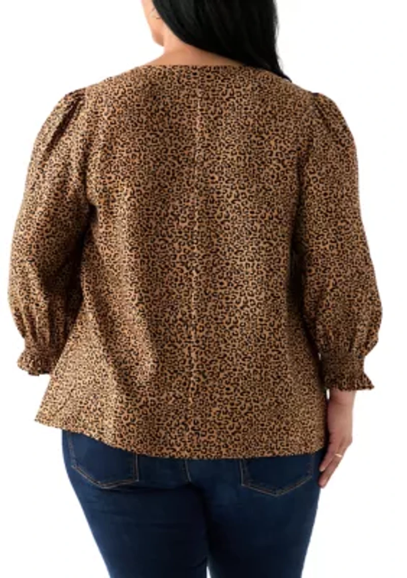 Plus 3/4 Sleeve Woven Print Blouse