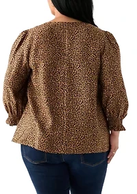 Plus 3/4 Sleeve Woven Print Blouse