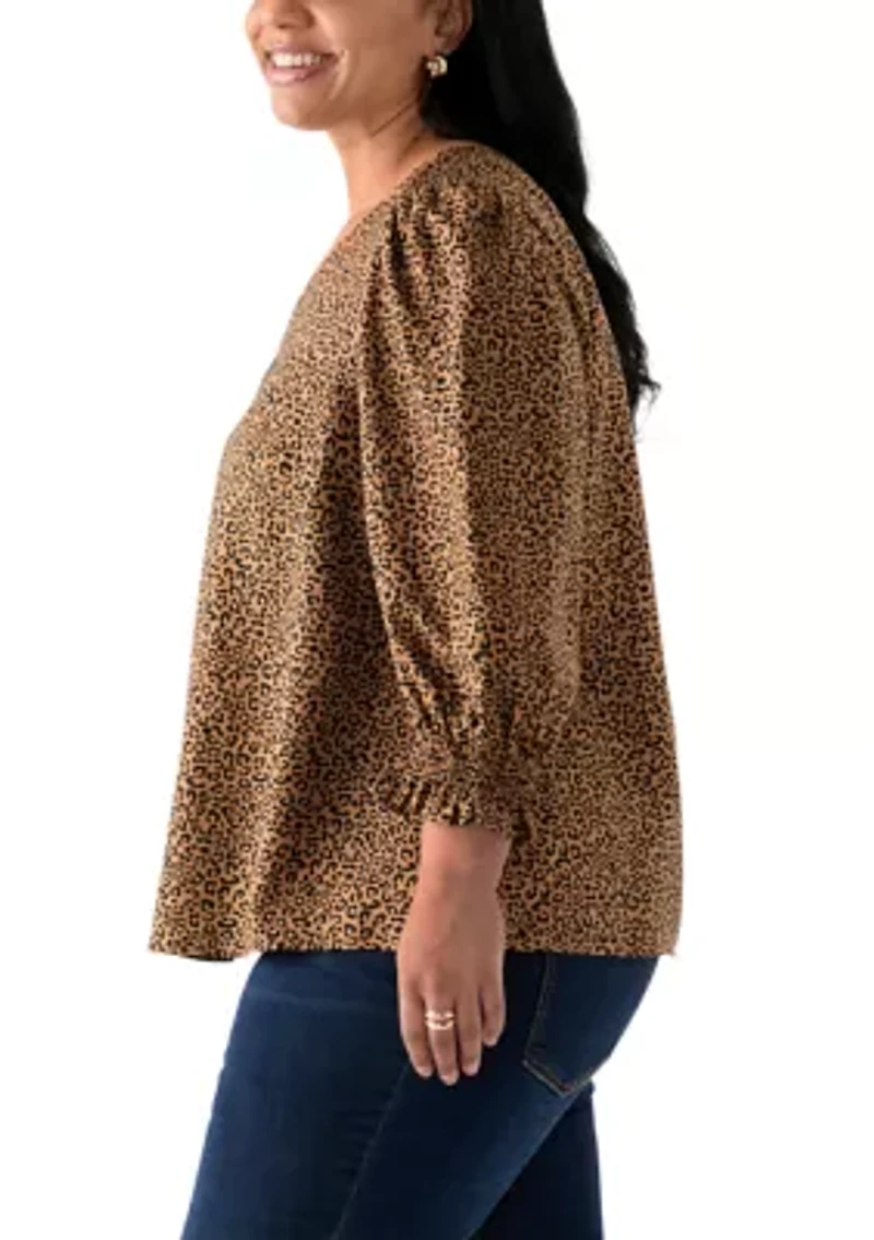 Plus 3/4 Sleeve Woven Print Blouse