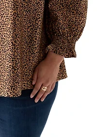 Plus 3/4 Sleeve Woven Print Blouse