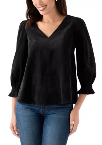 Women's Smocked Sleeve Woven Corduroy Shirt