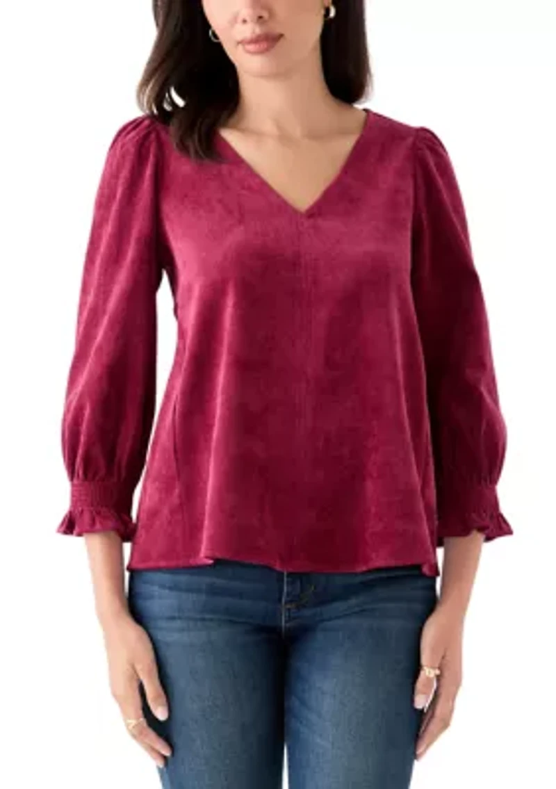 Women's Smocked Sleeve Woven Corduroy Shirt