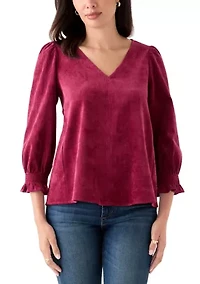 Women's Smocked Sleeve Woven Corduroy Shirt