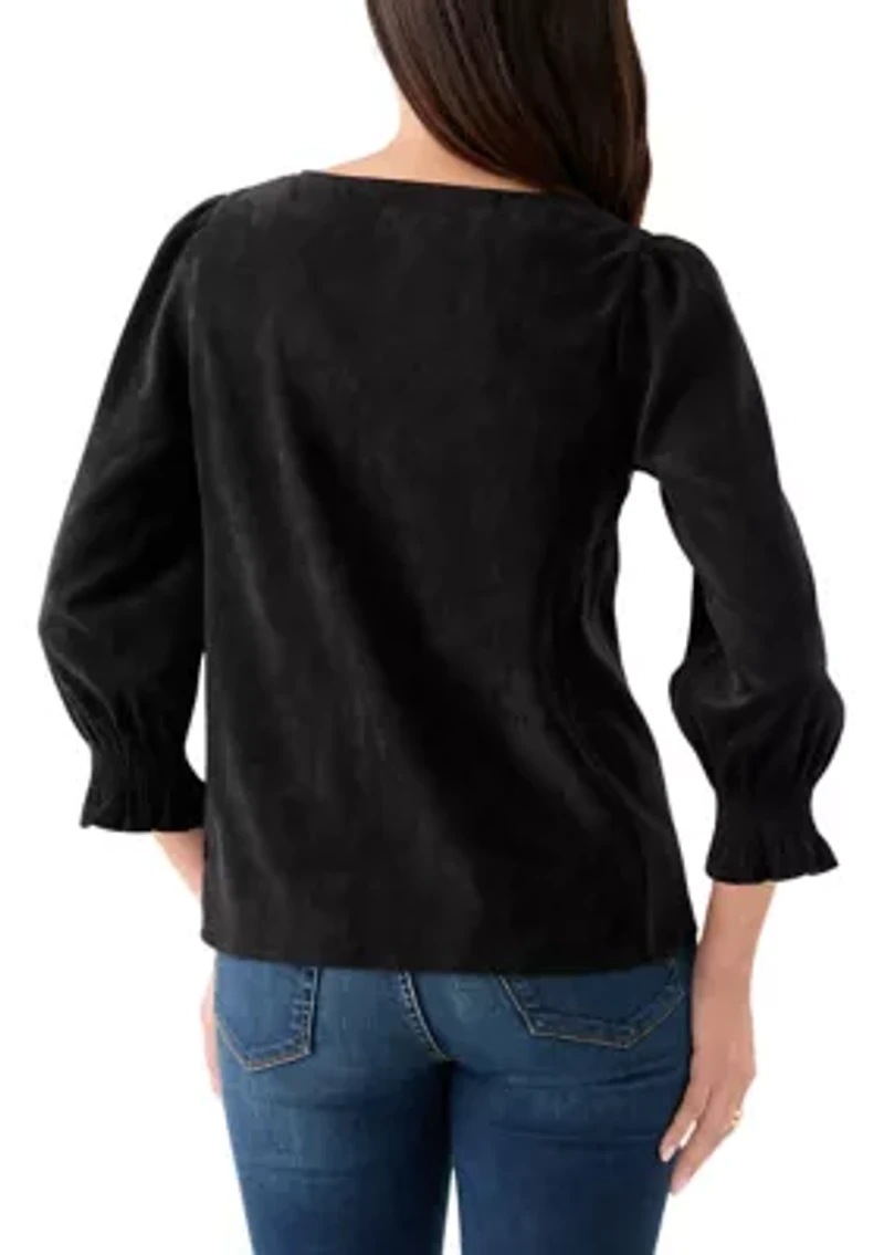 Women's Smocked Sleeve Woven Corduroy Shirt