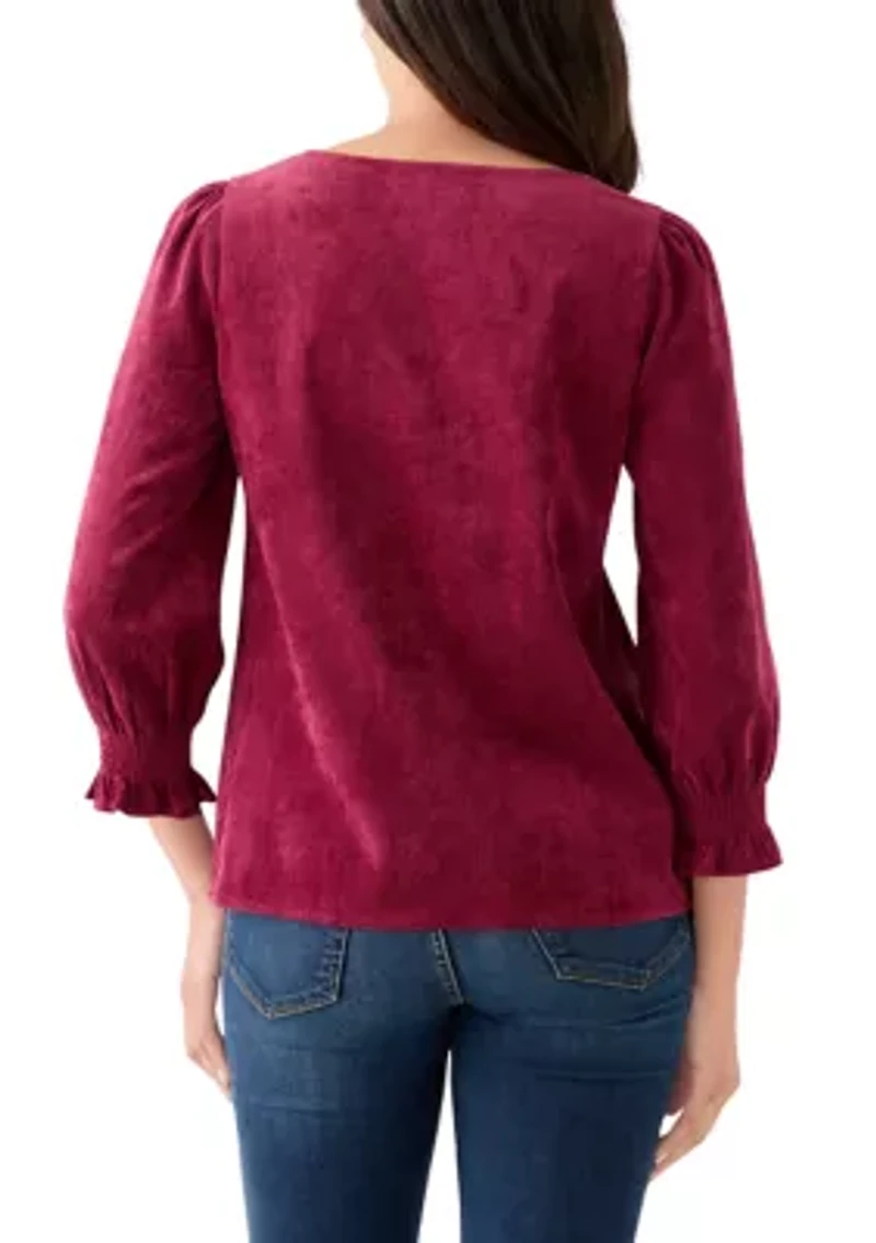 Women's Smocked Sleeve Woven Corduroy Shirt