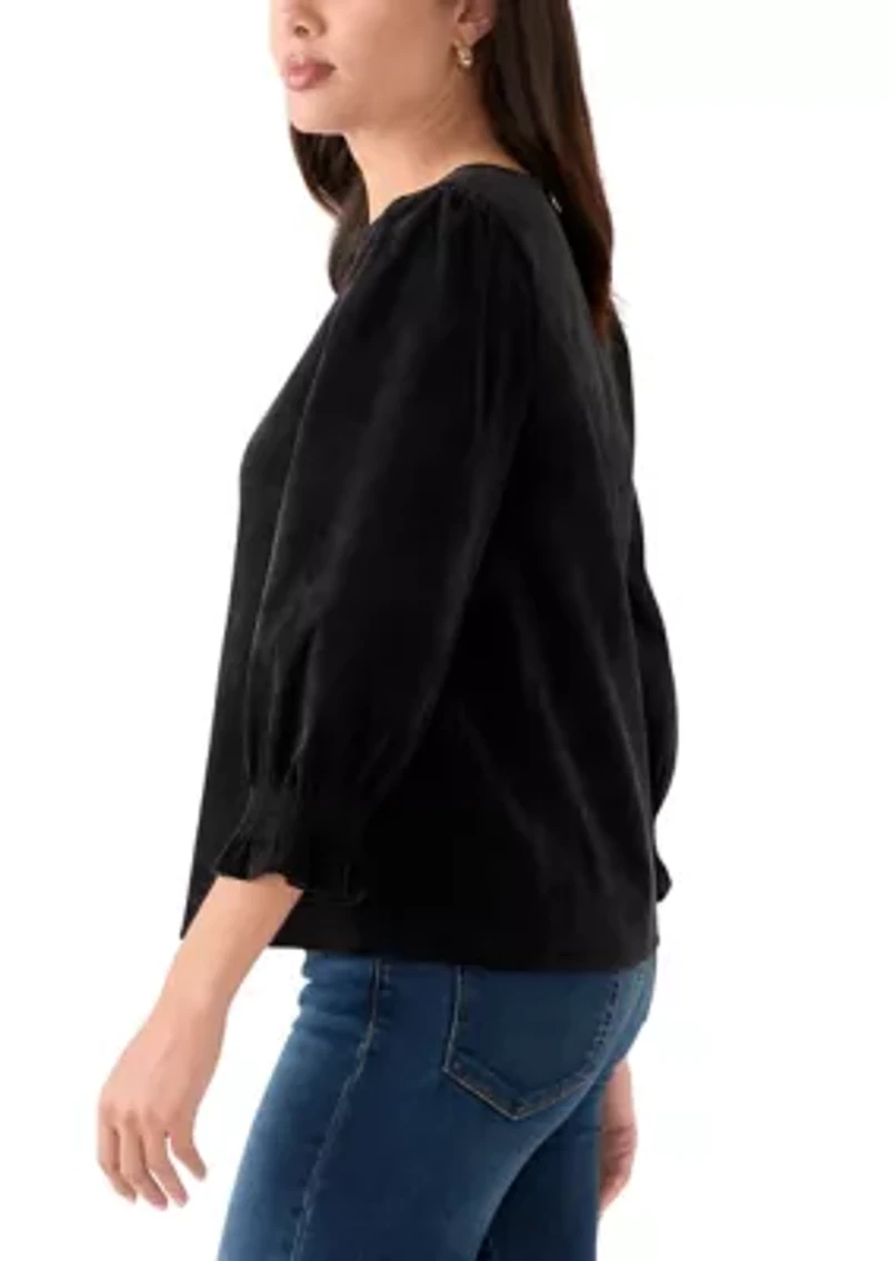 Women's Smocked Sleeve Woven Corduroy Shirt