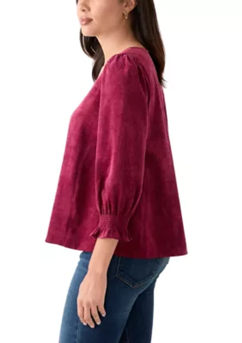 Women's Smocked Sleeve Woven Corduroy Shirt