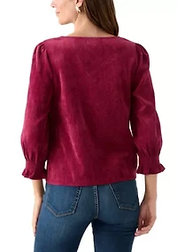 Petite Smocked Sleeve Woven Corduroy Shirt