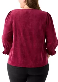 Plus Smock Sleeve A-Line Woven Cord Top