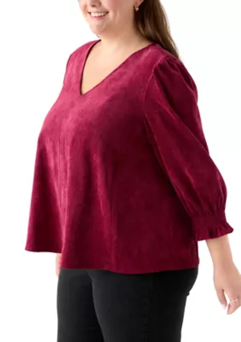 Plus Smock Sleeve A-Line Woven Cord Top