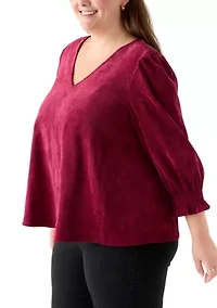 Plus Smock Sleeve A-Line Woven Cord Top