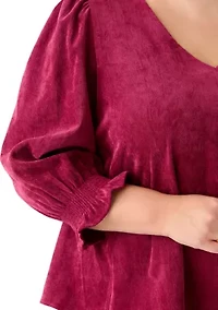 Plus Smock Sleeve A-Line Woven Cord Top