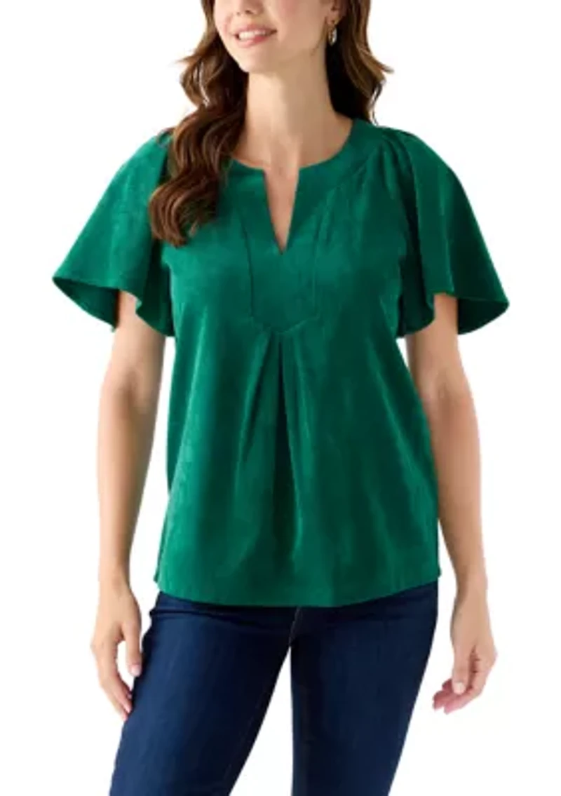 Women's V-Neck Flutter Sleeve Corduroy Top