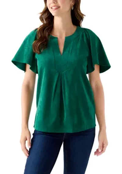 Women's V-Neck Flutter Sleeve Corduroy Top