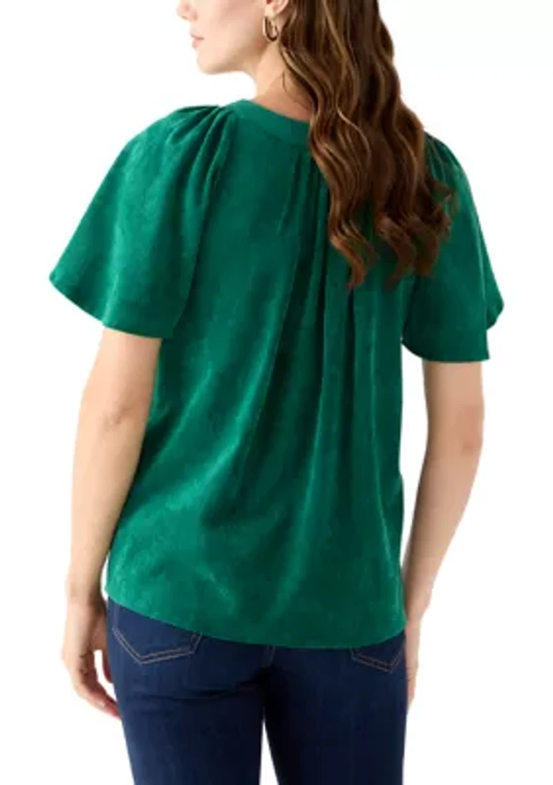Women's V-Neck Flutter Sleeve Corduroy Top