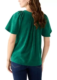 Women's V-Neck Flutter Sleeve Corduroy Top