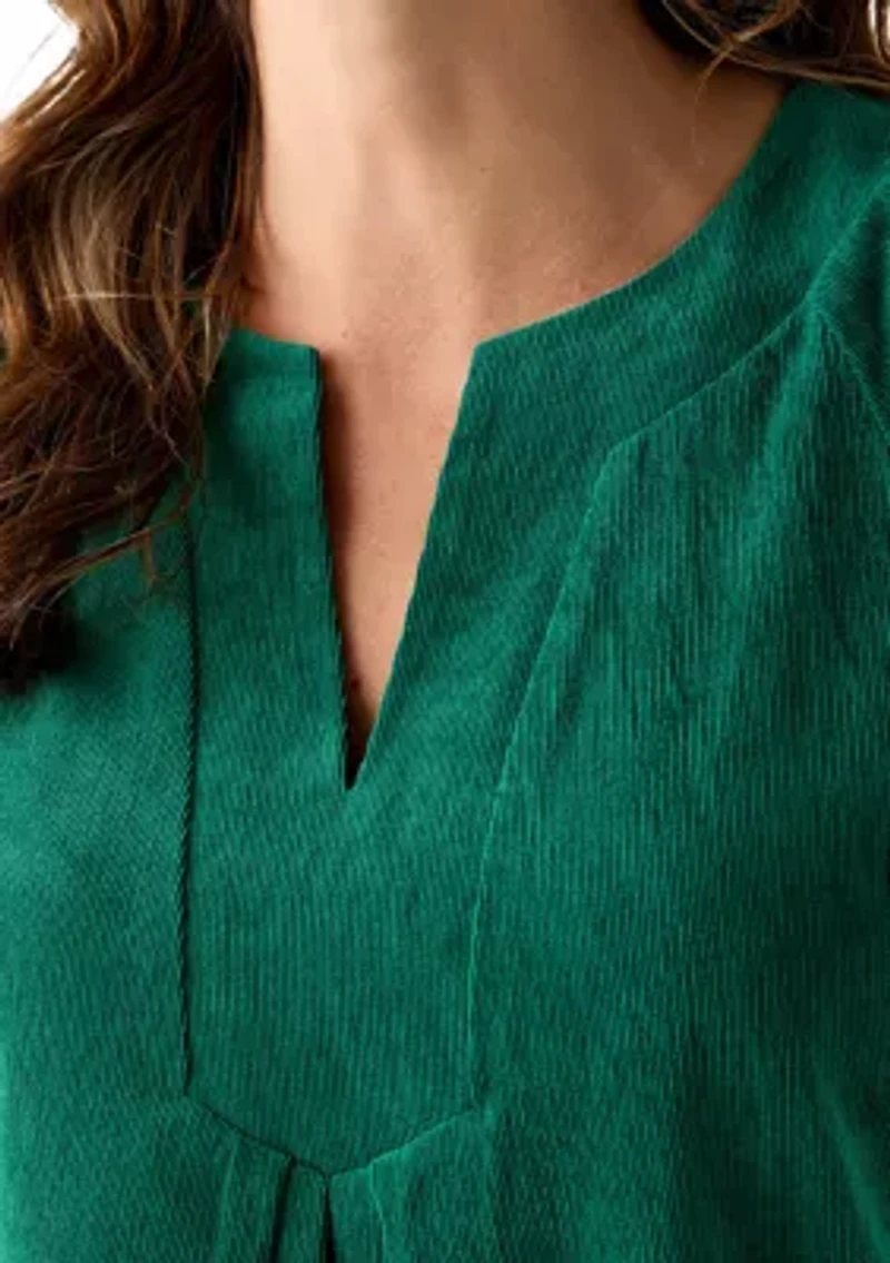 Women's V-Neck Flutter Sleeve Corduroy Top
