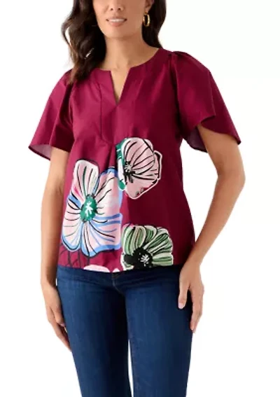 Women's V-Neck Flutter Sleeve Blouse