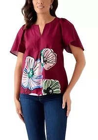 Women's V-Neck Flutter Sleeve Blouse