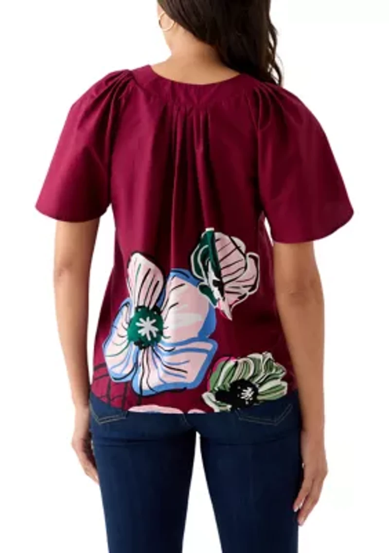 Women's V-Neck Flutter Sleeve Blouse