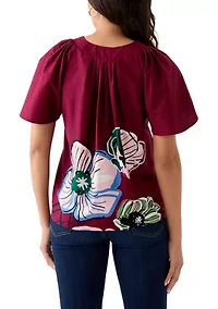 Women's V-Neck Flutter Sleeve Blouse