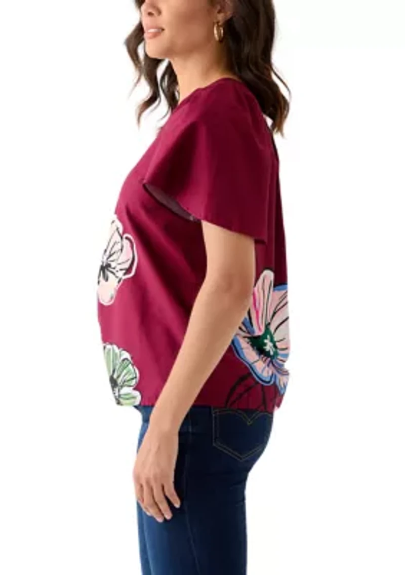 Women's V-Neck Flutter Sleeve Blouse