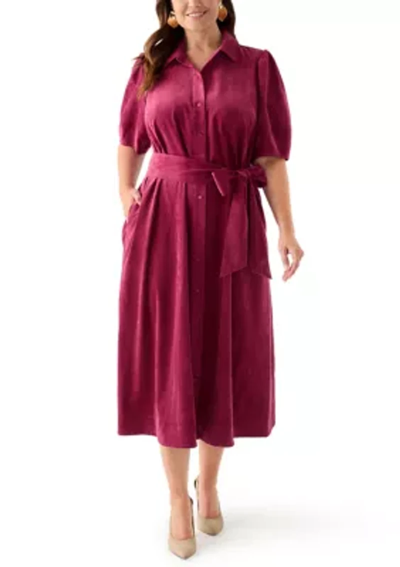Plus Puff Sleeve Corduroy Maxi Dress