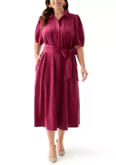 Plus Puff Sleeve Corduroy Maxi Dress