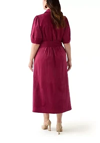 Plus Puff Sleeve Corduroy Maxi Dress