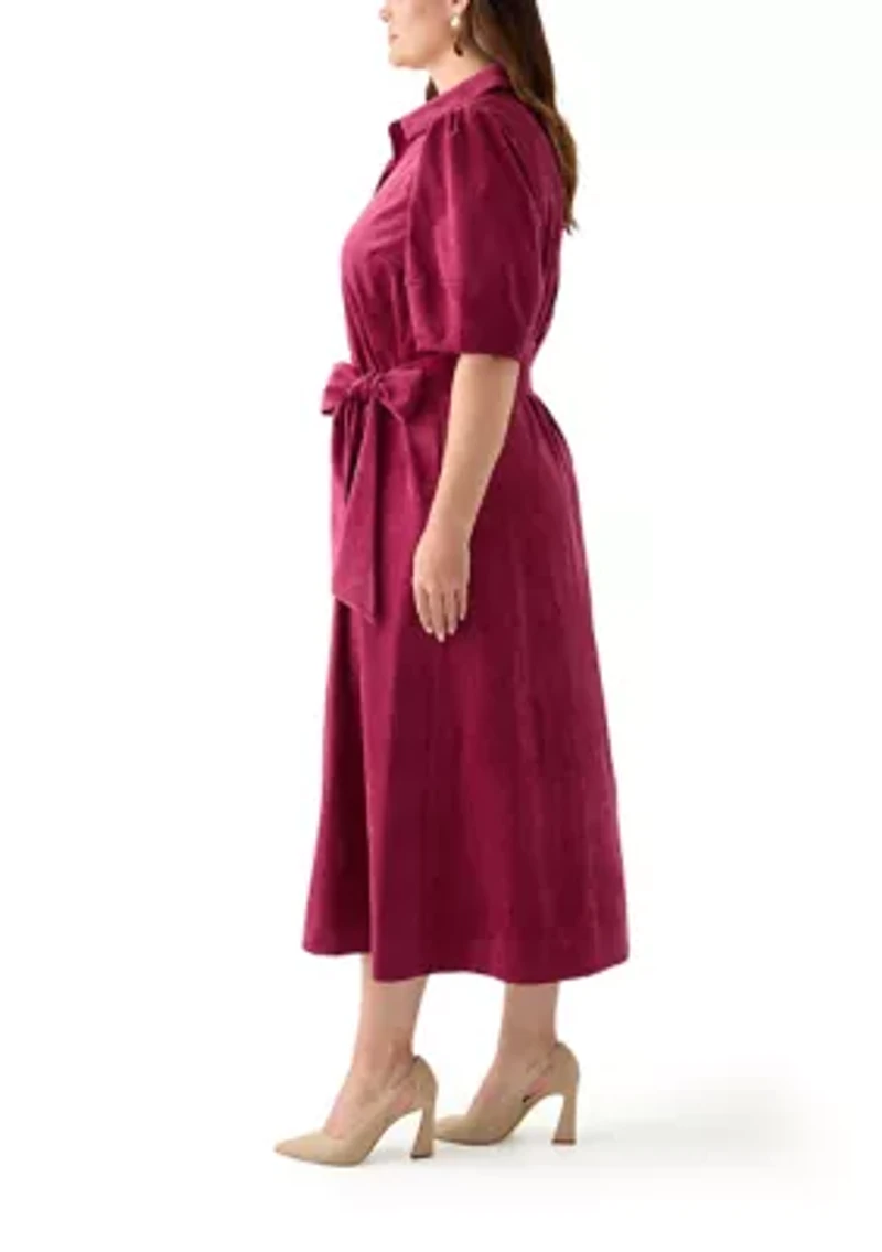 Plus Puff Sleeve Corduroy Maxi Dress