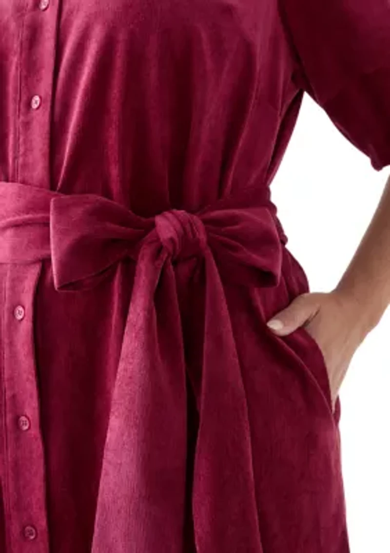 Plus Puff Sleeve Corduroy Maxi Dress