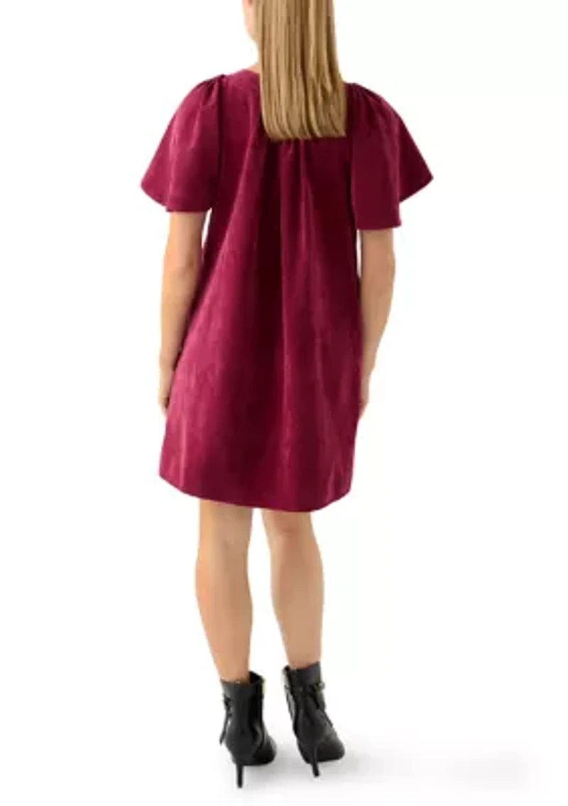 Petite Flutter Sleeve V-Neck Dress
