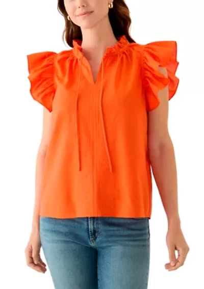 Women's Split Neck Ruffle Sleeve Top