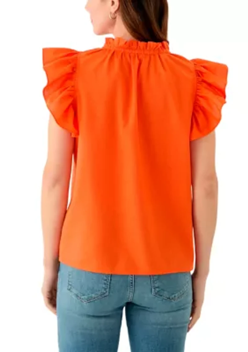 Women's Split Neck Ruffle Sleeve Top