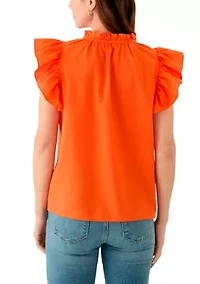 Women's Split Neck Ruffle Sleeve Top