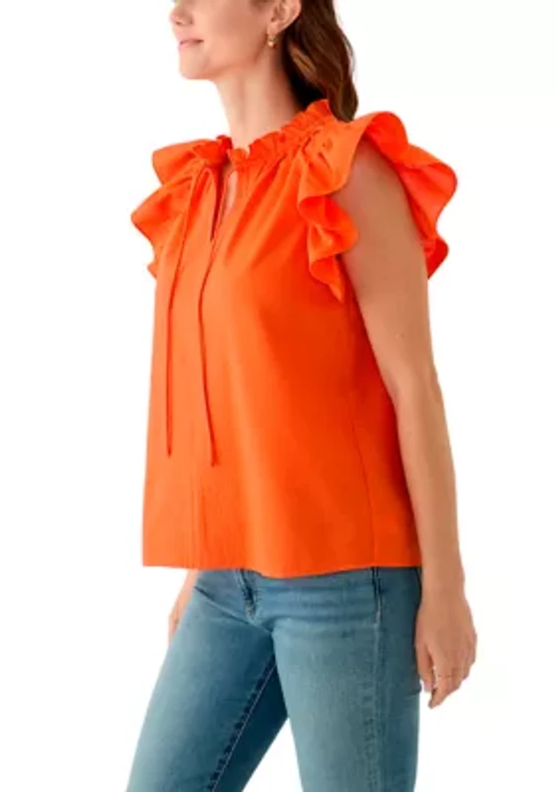 Women's Split Neck Ruffle Sleeve Top