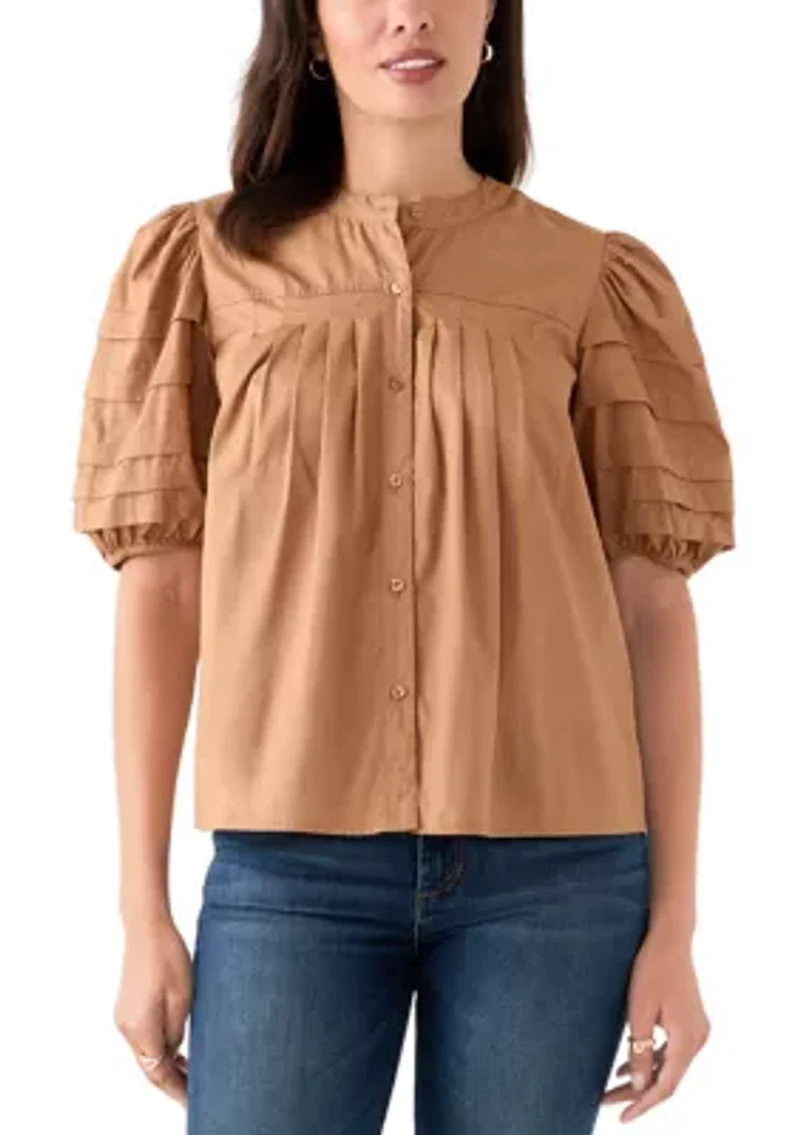 Women's Pintuck Sleeve Woven Top