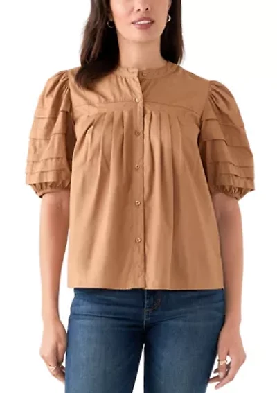 Women's Pintuck Sleeve Woven Top