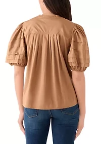 Women's Pintuck Sleeve Woven Top