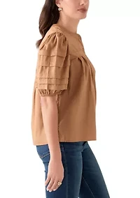 Women's Pintuck Sleeve Woven Top