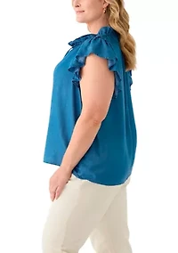 Plus Split Neck Ruffle Sleeve Top