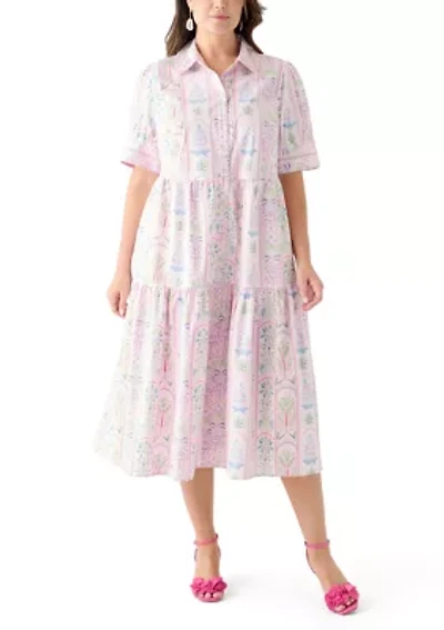 Plus Short Sleeve Printed Shirtdress