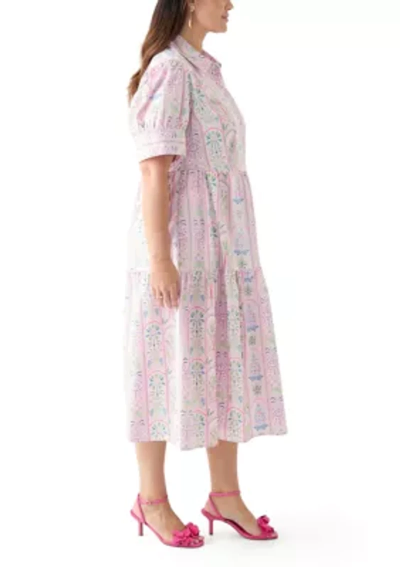 Plus Short Sleeve Printed Shirtdress