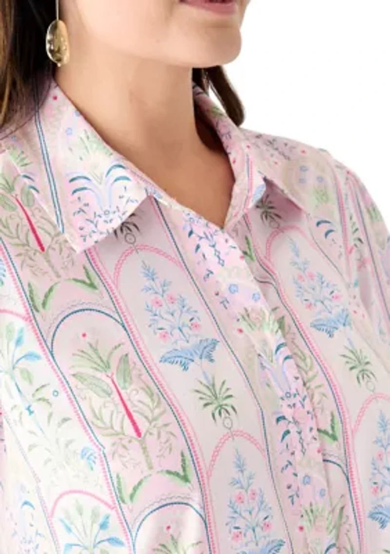 Plus Short Sleeve Printed Shirtdress