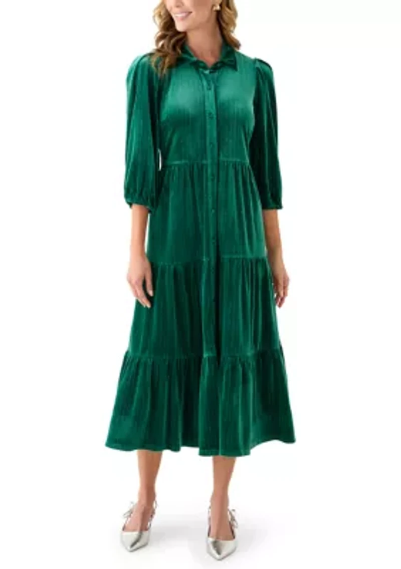 Women's Velvet Shine Midi Shirtdress