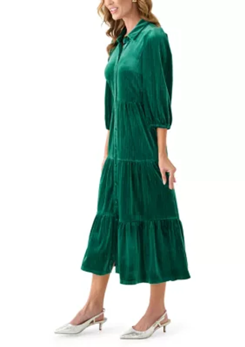 Women's Velvet Shine Midi Shirtdress