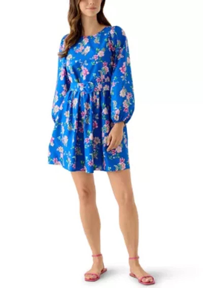 Women's Long Sleeve Printed Poplin Swing Dress