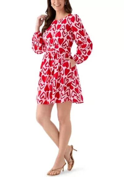 Women's Long Sleeve Printed Poplin Swing Dress