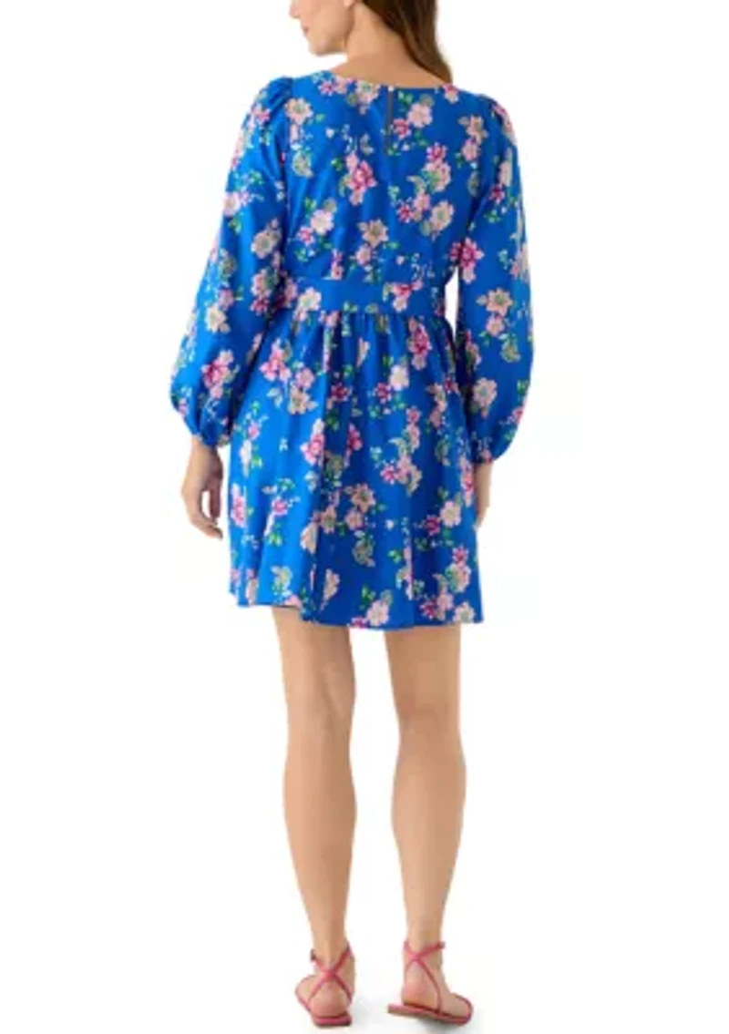 Women's Long Sleeve Printed Poplin Swing Dress