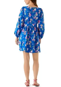 Women's Long Sleeve Printed Poplin Swing Dress